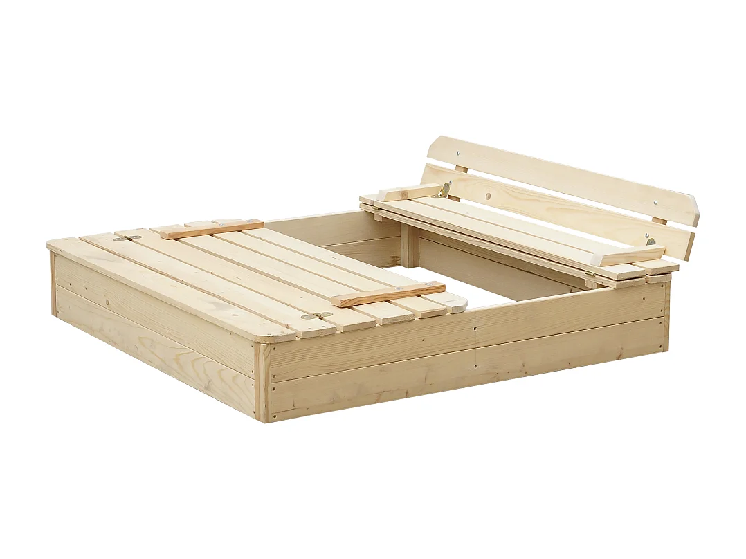Houten zandbak met opvouwbare afdekking en bank 118 x 122 x H20 - Timbela M051-1