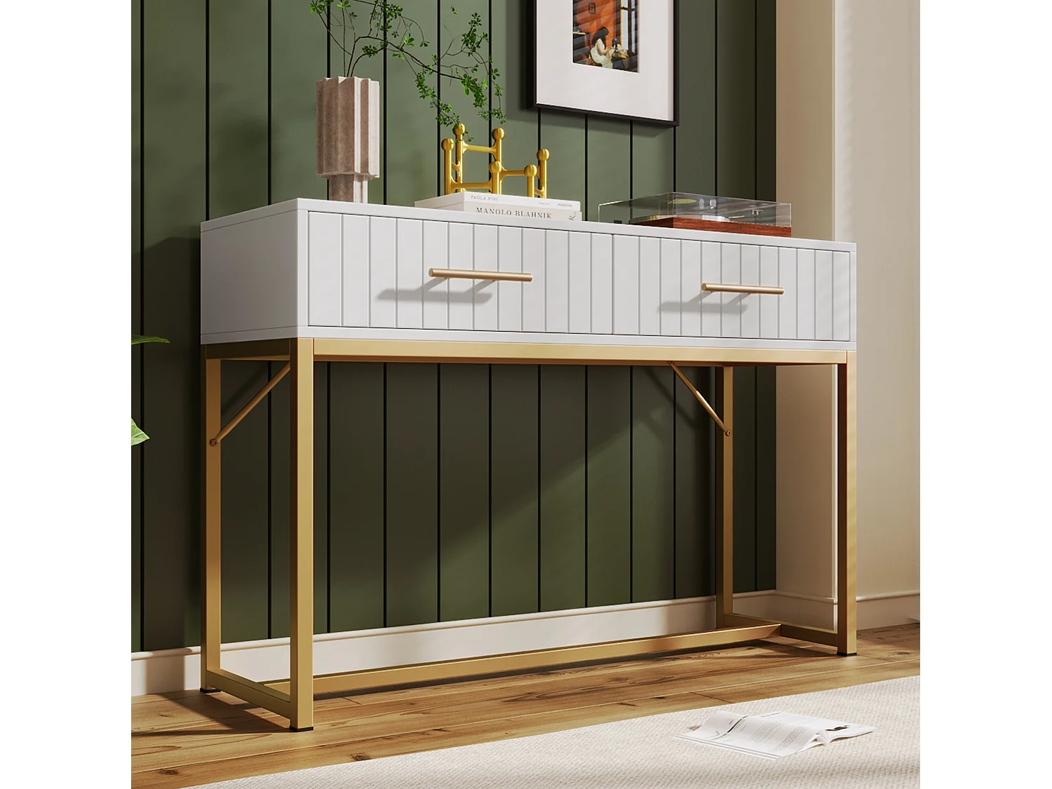 Kaptafel - 100 x 45 x 75 cm - met 2 lades - voor slaapkamer - Spaanplaat - wit