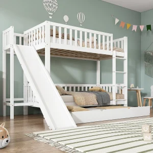 Hoogslaper – 90×200 – Met Uittrekbed, Regalen en Rutsche – Ideaal voor Kinderen – Grenenhout – Wit Hoogslaper – 90×200 – Met Uittrekbed, Regalen en Rutsche – Ideaal voor Kinderen – Grenenhout – Wit