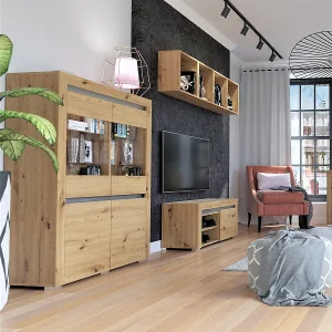 Kasla Hout en Antraciet 4-deurs LED servieskast Kasla Hout en Antraciet 4-deurs LED servieskast