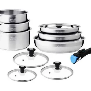 Inductiekookset Arthur Martin AM0006 10-delig roestvrij staal 18/10 met afneembare handgreep Inductiekookset Arthur Martin AM0006 10-delig roestvrij staal 18/10 met afneembare handgreep