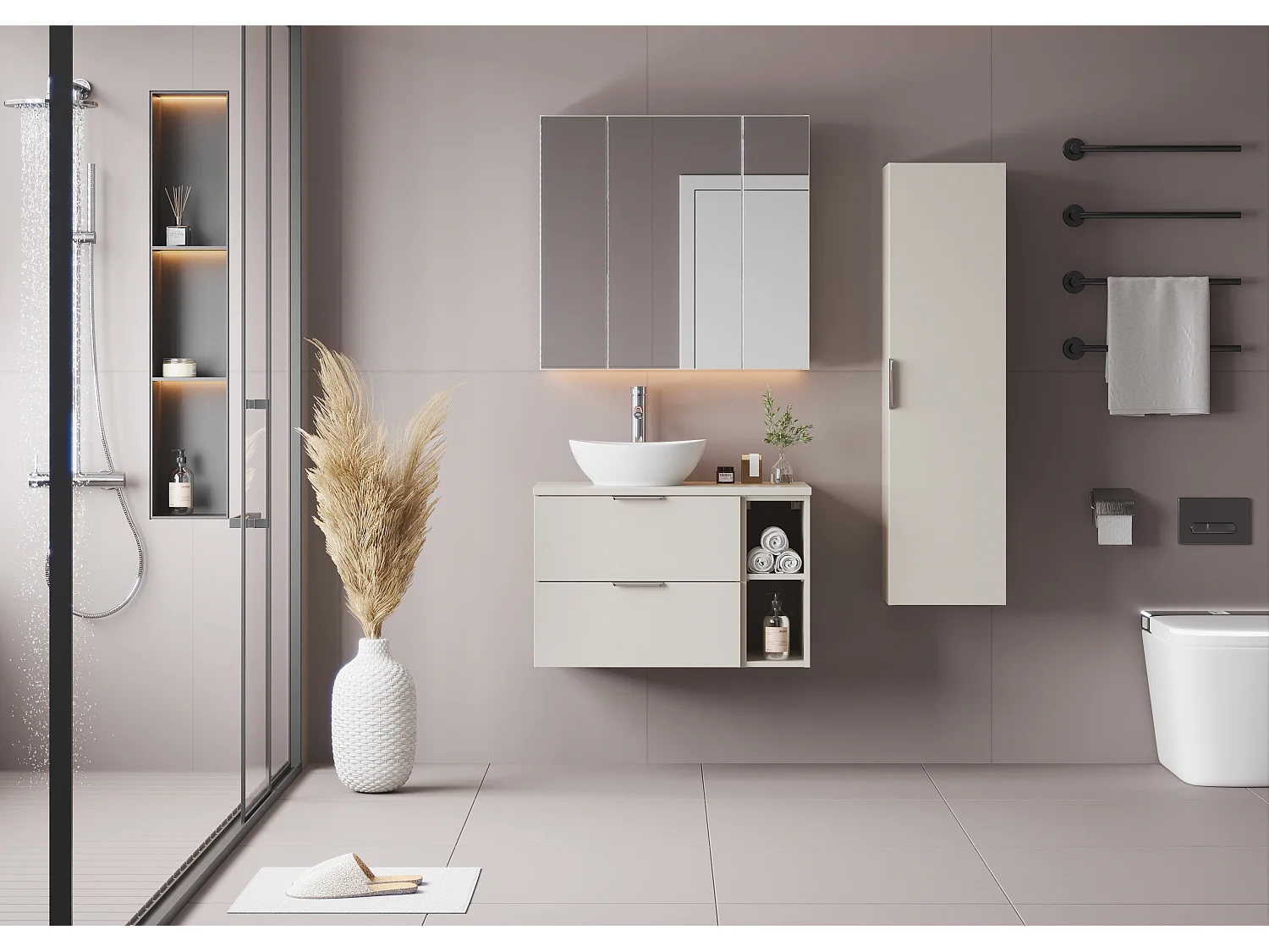 Kasjmier badkamerset 80 cm Kast Rek Werkblad Pile