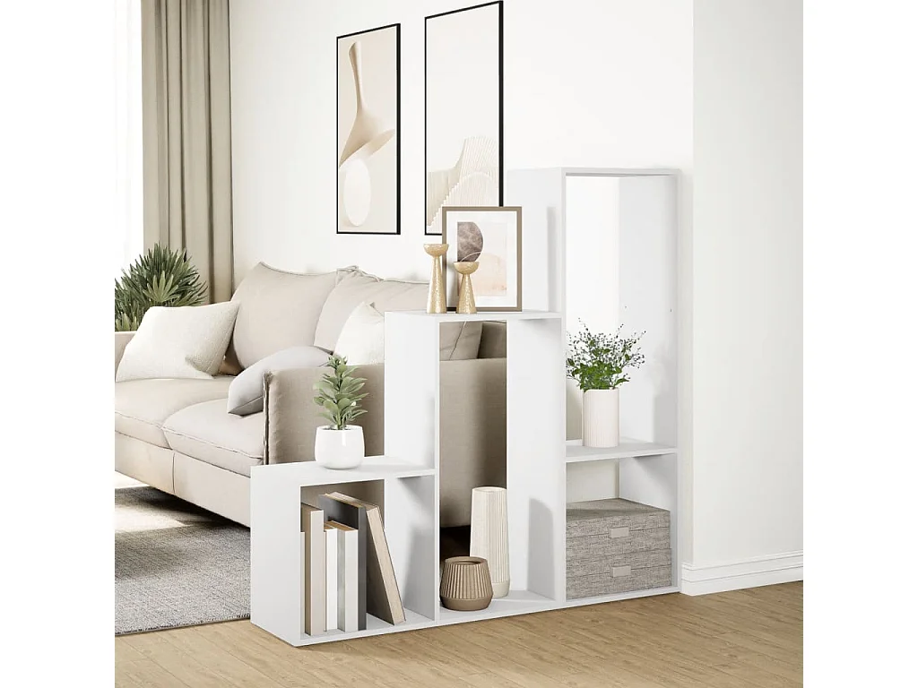 Kamerscherm / boekenkast 3-laags 123x29x123 cm bewerkt hout wit