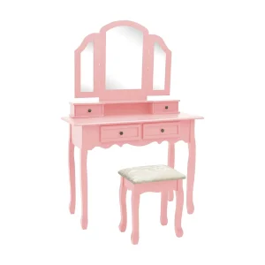Kaptafelset met kruk 100x40x146 cm paulowniahout roze