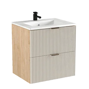 Kast met wastafel 60 cm Geribbelde fronten Kasjmier / Notenhout Kast met wastafel 60 cm Geribbelde fronten Kasjmier / Notenhout