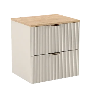 Kasjmier wastafelkast met werkblad in walnoot 60 cm, geribbelde fronten Kasjmier wastafelkast met werkblad in walnoot 60 cm, geribbelde fronten