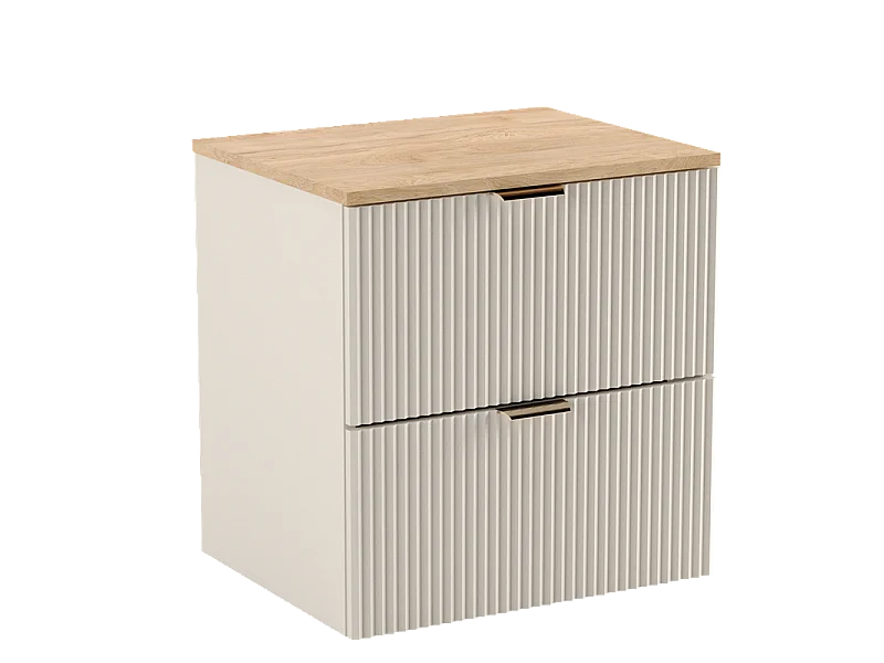 Kasjmier wastafelkast met werkblad in walnoot 60 cm, geribbelde fronten