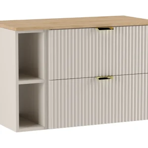 Kasjmier badkamerset 80 cm Geribbelde fronten Werkblad Notenhout Kasjmier badkamerset 80 cm Geribbelde fronten Werkblad Notenhout