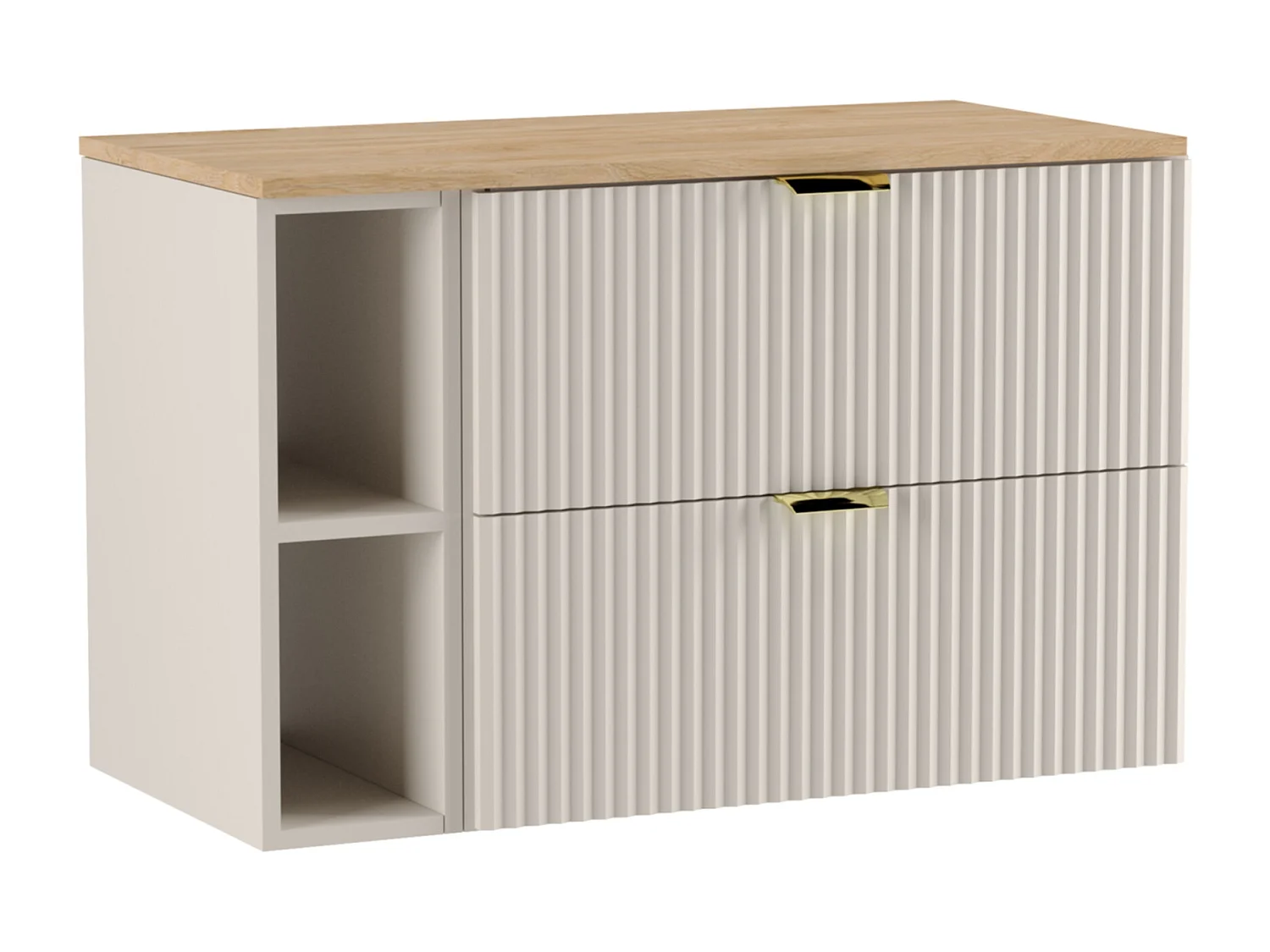 Kasjmier badkamerset 80 cm Geribbelde fronten Werkblad Notenhout