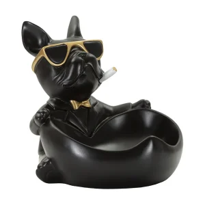 Hond met lege zakken in zwart en goud hars 18,5×20,5×20 cm Hond met lege zakken in zwart en goud hars 18,5×20,5×20 cm