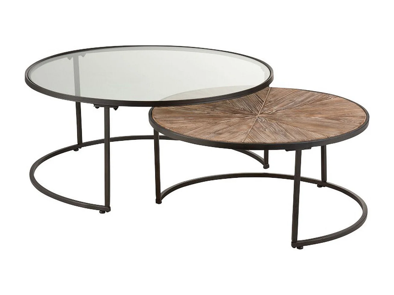 Jila ronde bijzettafel van donker massief hout - Set van 2
