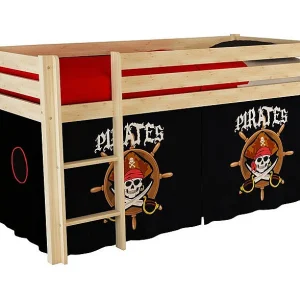 Hoogslaper 90×200 cm met zwarte piratentent licht massief grenen Pino Hoogslaper 90×200 cm met zwarte piratentent licht massief grenen Pino