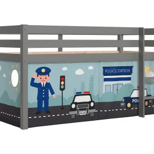 Hoogslaper 90×200 cm met grijs massief grenen politietent Pino