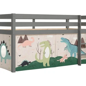 Hoogslaper 90×200 cm met dinosaurustent massief grenen grijs Pino
