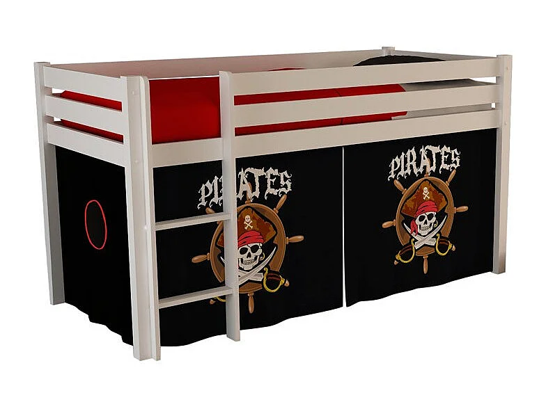Hoogslaper 90x200 cm met zwarte piratentent massief grenen wit Pino