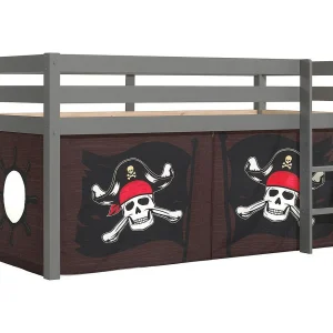 Hoogslaper 90×200 cm met bruine piratentent massief grenen grijs Pino