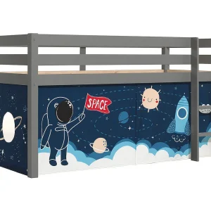 Hoogslaper 90×200 cm met astronautentent massief grenen grijs Pino