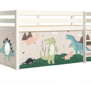 Hoogslaper 90×200 cm met witte massief grenen dinosaurustent Pino Hoogslaper 90×200 cm met witte massief grenen dinosaurustent Pino
