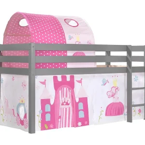 Hoogslaper 90×200 cm met tent en prinsessentunnel massief grenengrijs Pino Hoogslaper 90×200 cm met tent en prinsessentunnel massief grenengrijs Pino