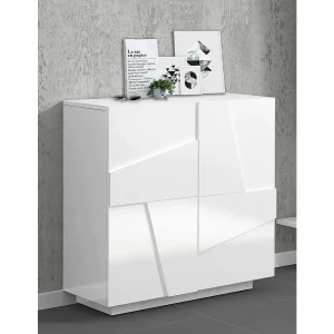 Dmora Schoenenkast Joel 38x81x86h cm Wit Glanzend 3 Planken 16 Paar, 2 Deuren Made in Italy
