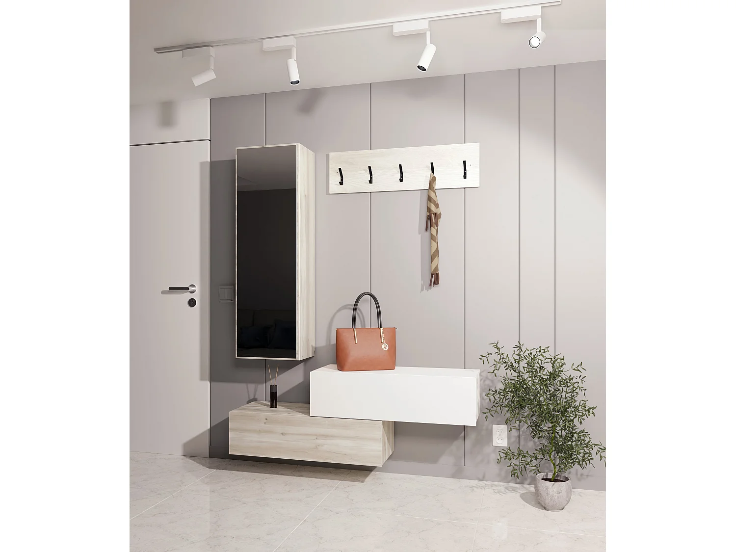 Kapstok Diego, eiken wit/wit, 140 x 28 x 180 cm