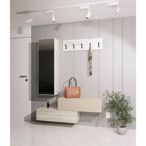 Kapstok Diego, eiken wit/Crem Satin, 140 x 28 x 180 cm Kapstok Diego, eiken wit/Crem Satin, 140 x 28 x 180 cm