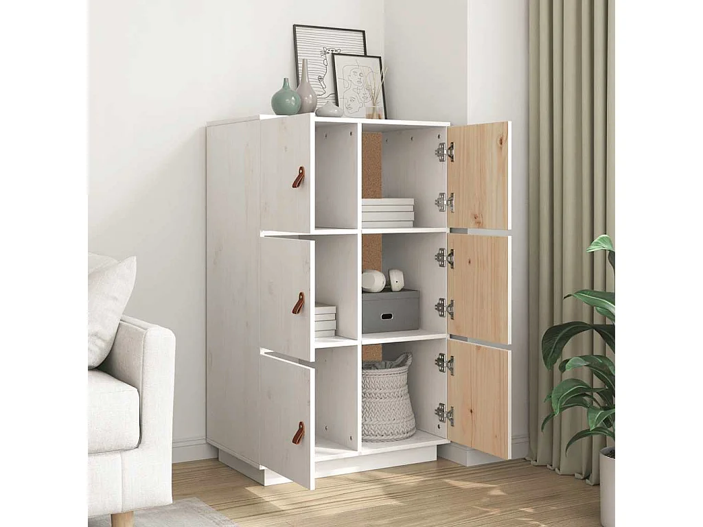 Hoge kast 67x40x108,5 cm massief grenenhout wit