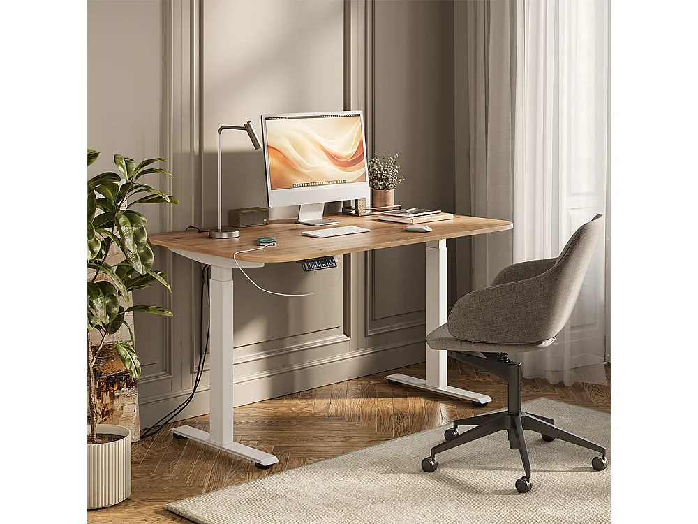 höhenverstellbarer elektrischer Schreibtisch weiß/artisan 140x80x120 elevate