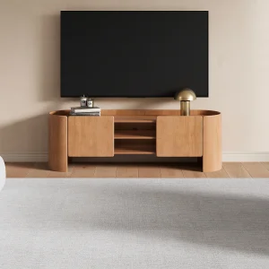 TV-meubel met 2 deuren en 2 nissen van mangohout – Naturel – ISLARA