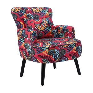 HomeMiYN Fauteuil, Zonnebloem Graffiti, Linnen look stof, Metalen frame, Houten poten, 76 x 62 x 73 cm