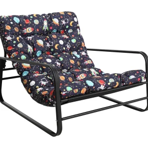 HOMEMIYN Woonkamerfauteuil, Tuinligstoel met omkeerbaar kussen, Stalen balkonligstoel, Bankfauteuil voor 2 personen, Terras