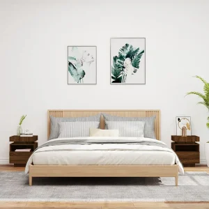 Josane  Nachtkastjes met LED 2 st 40x39x48,5 cm bruin eikenkleur