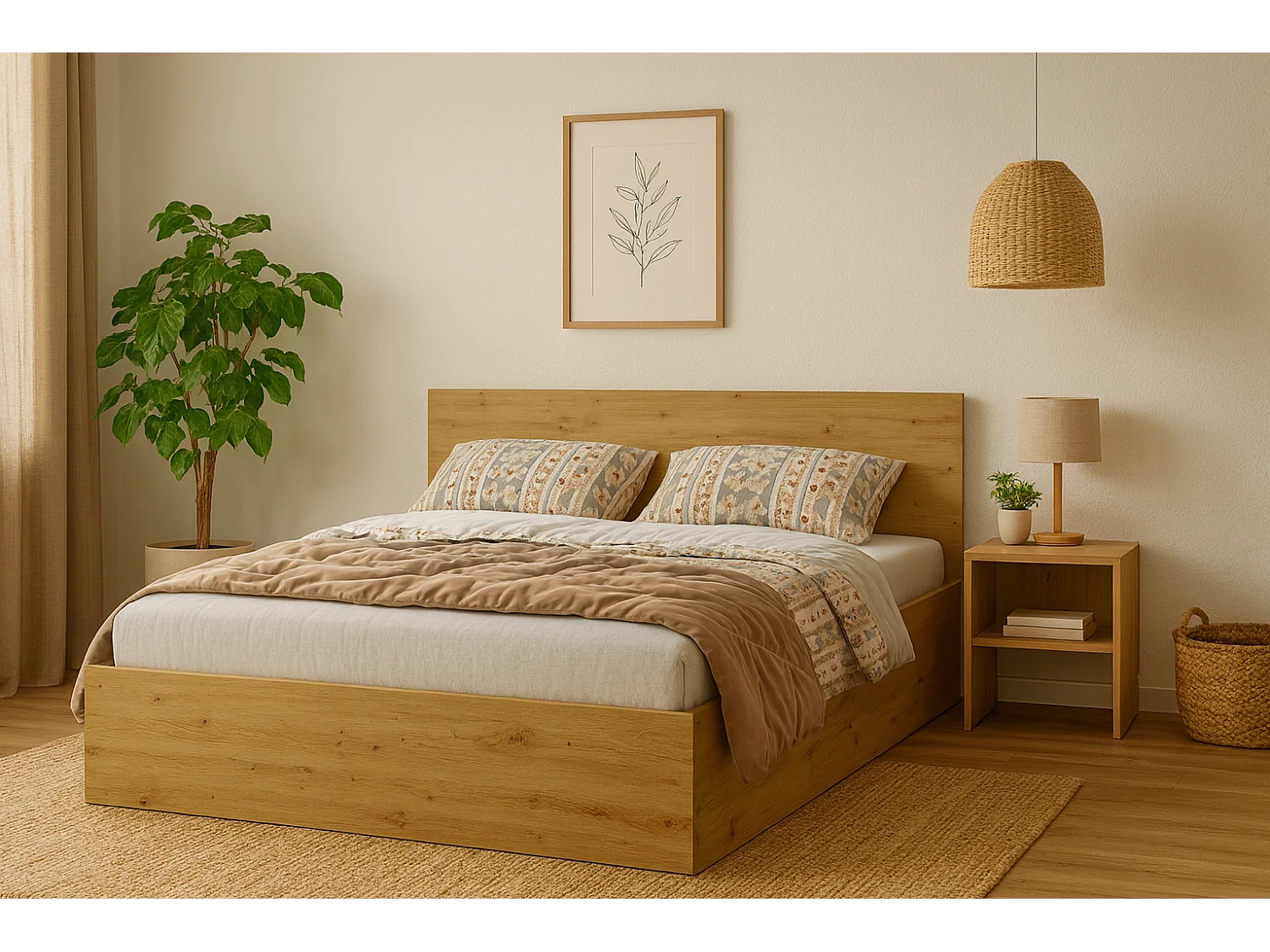 Houten bed met matras AVI 120x200 cm in Artisan eiken kleur