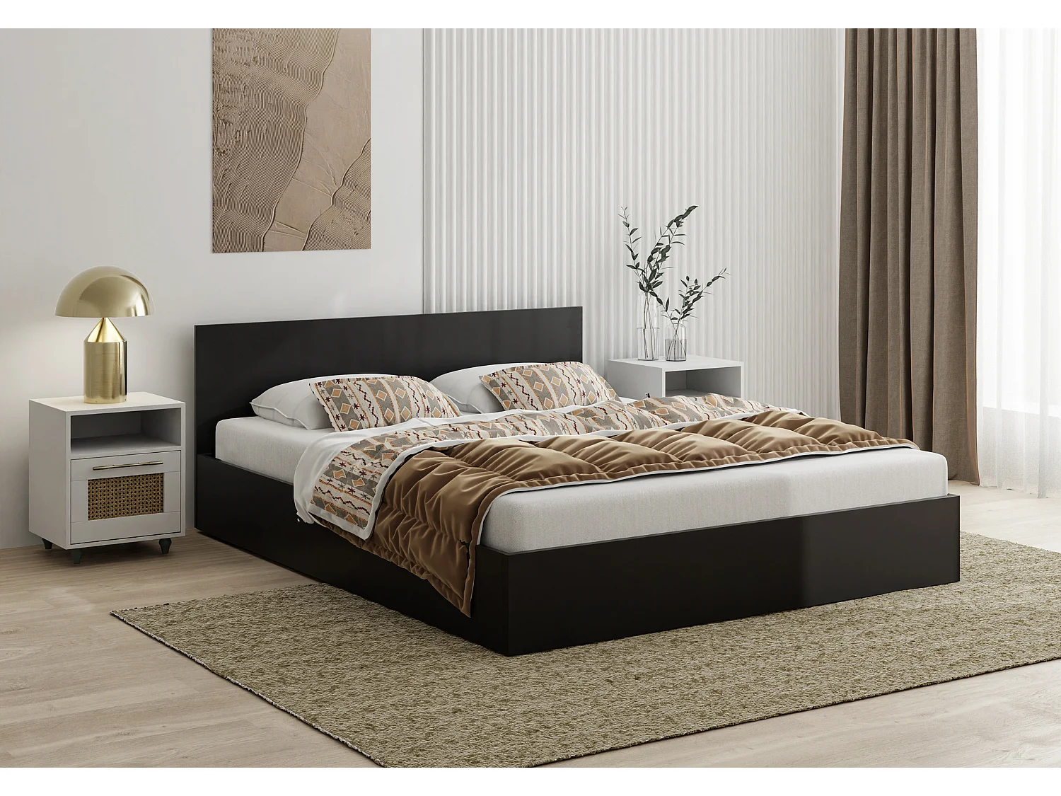 Houten bed met matras AVI 140×200 cm in zwarte kleur