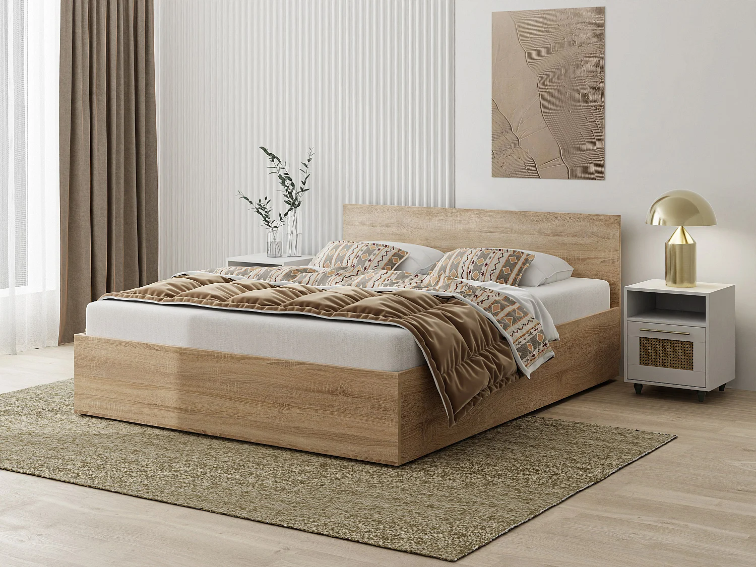 Houten bed met matras AVI 160x200 cm in Sonoma eiken kleur