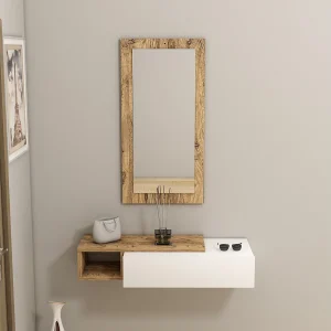 Houten console met spiegel "Vien" – 82 x 29 x 15 cm – Wit Houten console met spiegel "Vien" – 82 x 29 x 15 cm – Wit