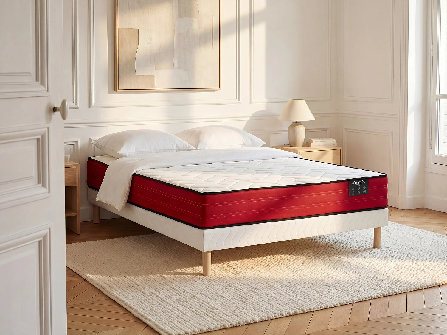 Set 160 x 200 cm queen size gestoffeerde bedbodem + matras met pocketveren - JUBIA van Ysmée