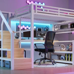 Hoogslaper 140×200 cm – met opbergplanken en bureau – LED-licht – uitgerust met 2 USB-poorten + 1 Type-C-poort – wit (matras niet inbegrepen) Hoogslaper 140×200 cm – met opbergplanken en bureau – LED-licht – uitgerust met 2 USB-poorten + 1 Type-C-poort – wit (matras niet inbegrepen)