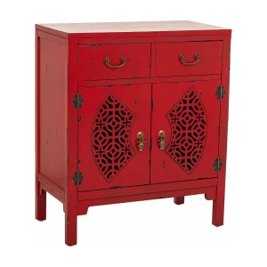 Houten haltafel met 2 lades en 2 deuren in rood Houten haltafel met 2 lades en 2 deuren in rood