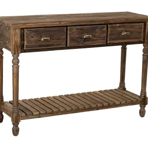 Houten haltafel met 3 bruine lades Houten haltafel met 3 bruine lades