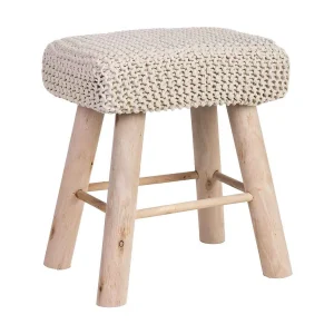 Houten kruk met gevlochten katoen, wit Houten kruk met gevlochten katoen, wit