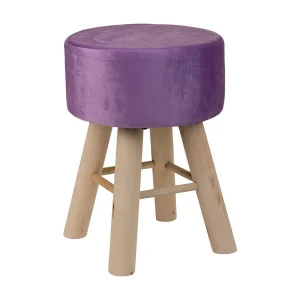 Houten kruk bekleed met lila stof Houten kruk bekleed met lila stof
