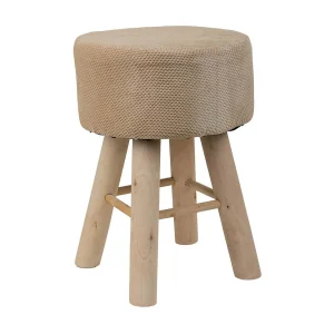 Houten kruk bekleed met bruine stof Houten kruk bekleed met bruine stof