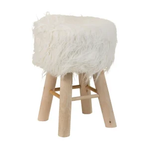 Houten kruk met witte stoffen bekleding Houten kruk met witte stoffen bekleding