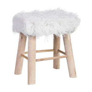 Houten kruk bekleed met stof, wit Houten kruk bekleed met stof, wit
