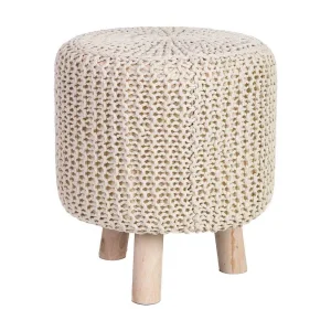 Houten kruk met beige gevlochten katoenen bekleding Houten kruk met beige gevlochten katoenen bekleding