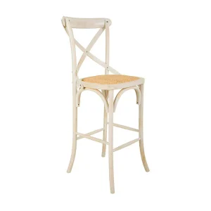 Houten kruk en rotan zitting Houten kruk en rotan zitting
