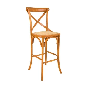Houten kruk en rotan zitting Houten kruk en rotan zitting