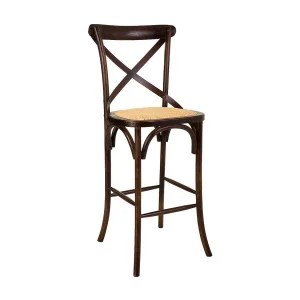 Houten kruk en rotan zitting Houten kruk en rotan zitting