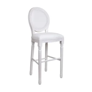 Houten kruk met witte bekleding Houten kruk met witte bekleding